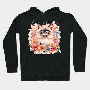 A birman cat decorated with beautiful watercolor flowers Hoodie